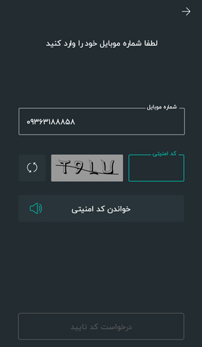 وارد کردن شماره موبایل برای ارسال کد تایید